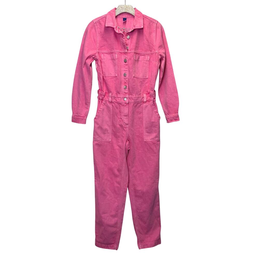 Old Navy Pink Coveralls Long Sleeve Dyed Denim XS Mechanic Painter Loose Fit